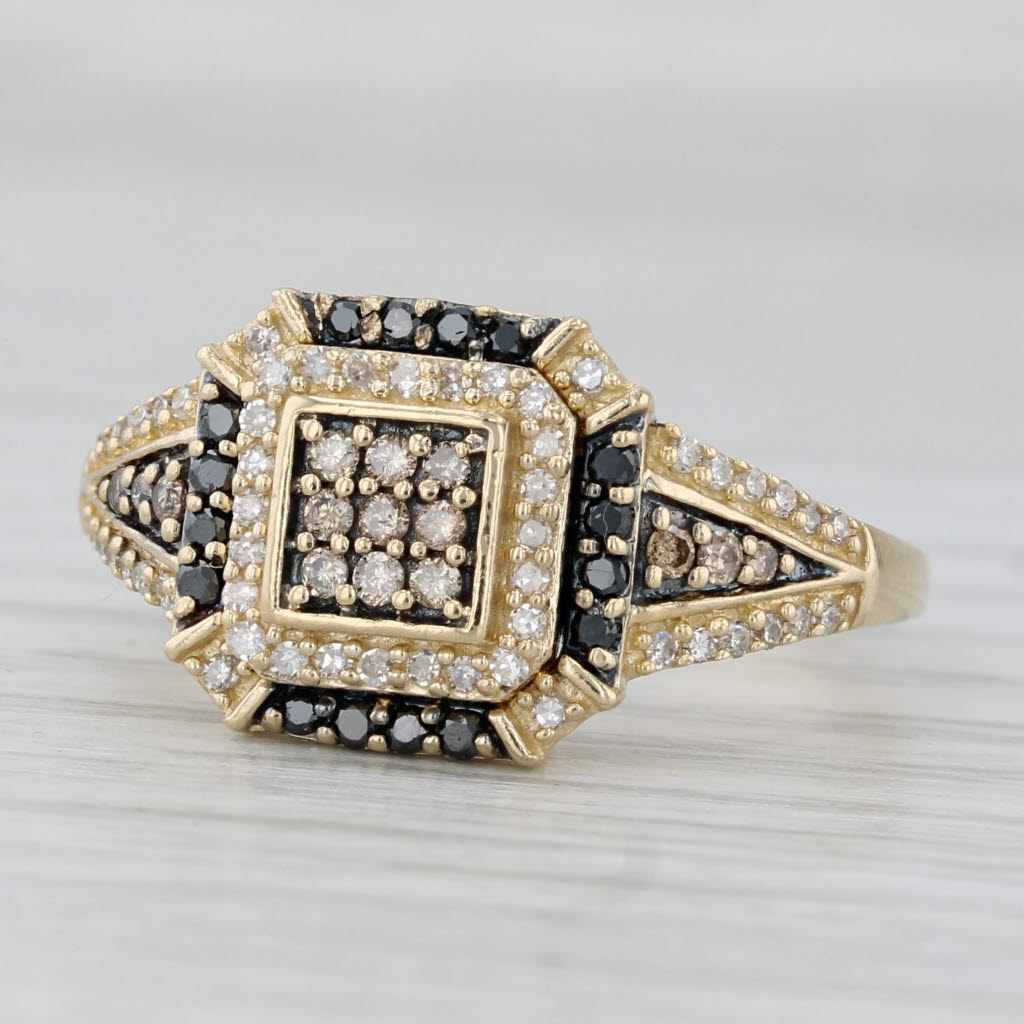 Gray 0.25ctw White & Black Diamond Halor Ring 14k Yellow Gold Size 9 Enagagement