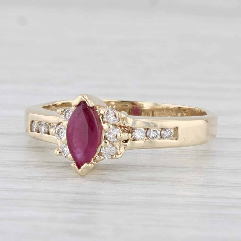 Light Gray 0.63ctw Marquise Ruby Diamond Ring 14k Yellow Gold Size 7.25