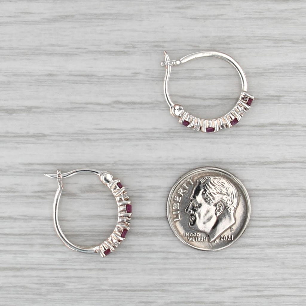 0.60ctw Ruby Hoop Earrings Sterling Silver Snap Top Round Hoops