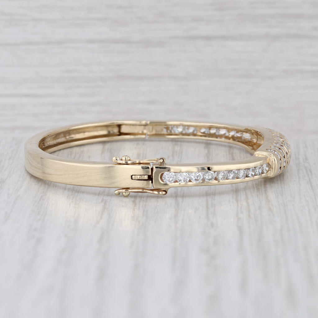 2.30ctw Diamond Bangle Bracelet 14k Yellow Gold Hinged Snap Clasp 6.75"