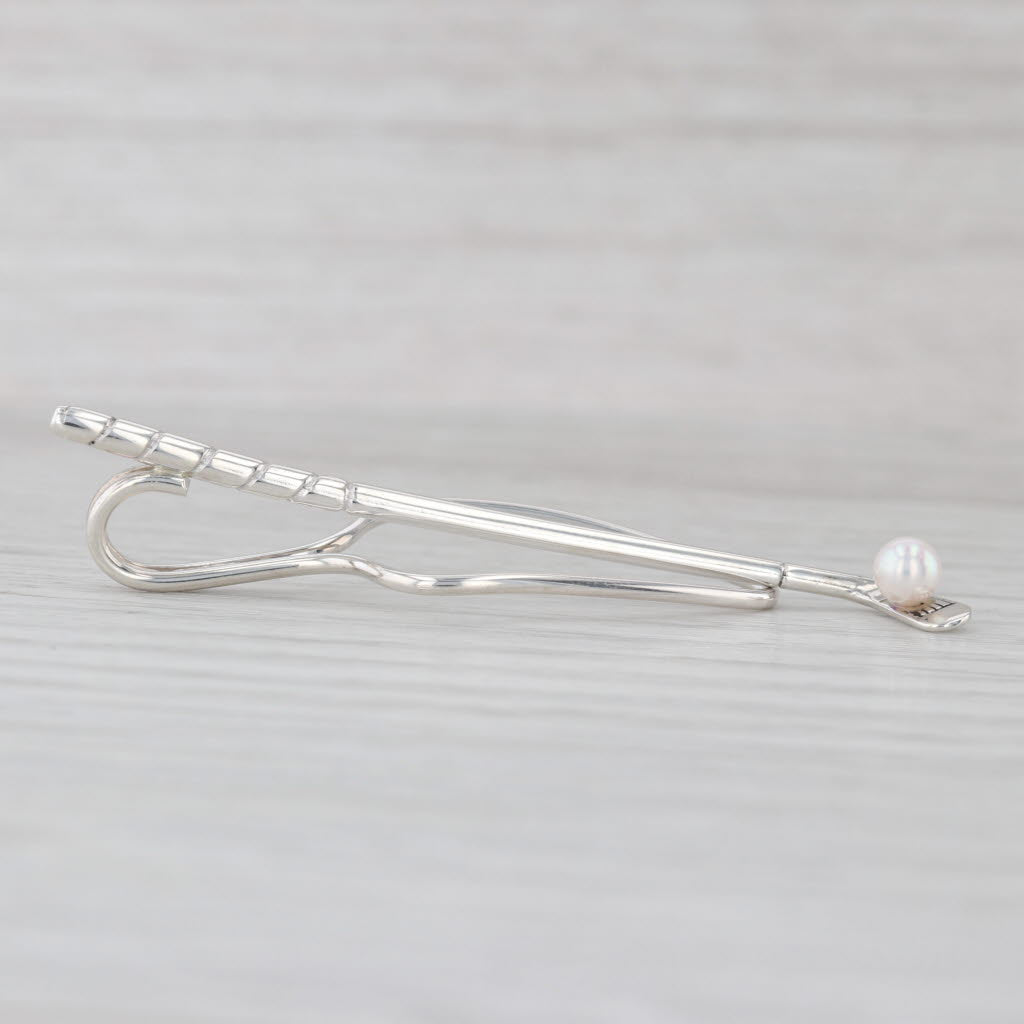 Tiffany & Co Golf Club Tie Bar Sterling Silver Cultured Pearl Box & Pouch