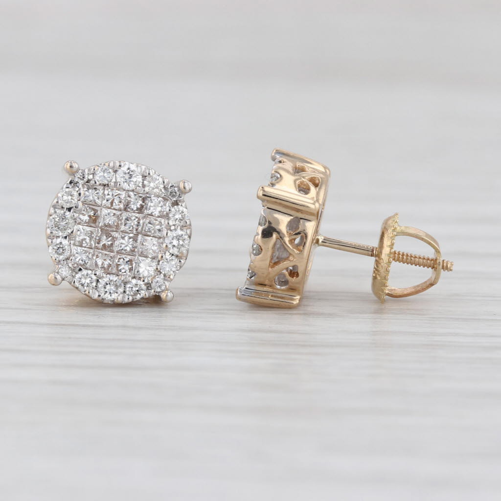1ctw Diamond Cluster Stud Earrings 14k 10k Yellow Gold Round Studs