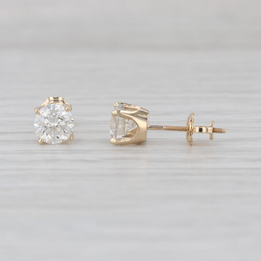 1.38ctw Diamond Stud Earrings 14k Yellow Gold Round Solitaire Studs