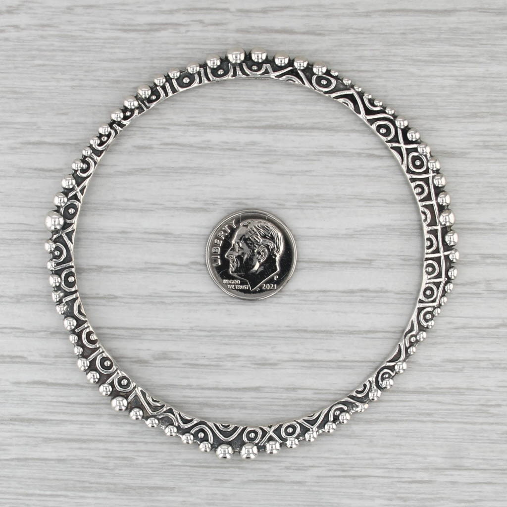 Ornate Bead Accented Bangle Bracelet Sterling Silver 8.25" 3.2mm Stackable