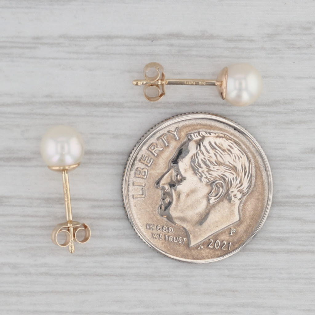 Gray Cultured Pearl Solitaire Stud Earrings 14k Yellow Gold