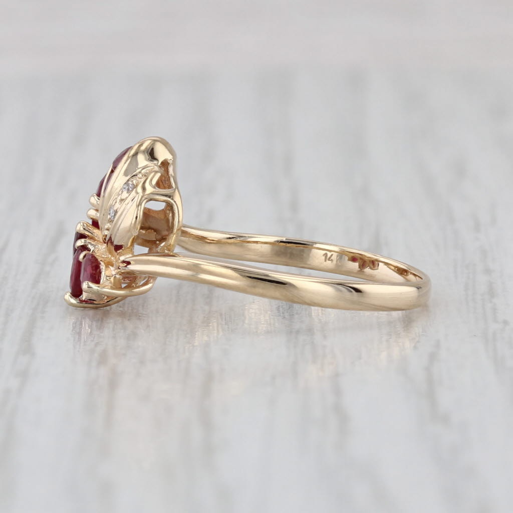 0.63ctw Ruby Diamond Flower Ring 14k Yellow Gold Size 6.75