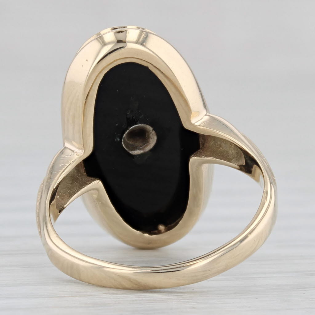 Gray Onyx Diamond Signet Ring 10k Yellow Gold Size 4.5 Vintage