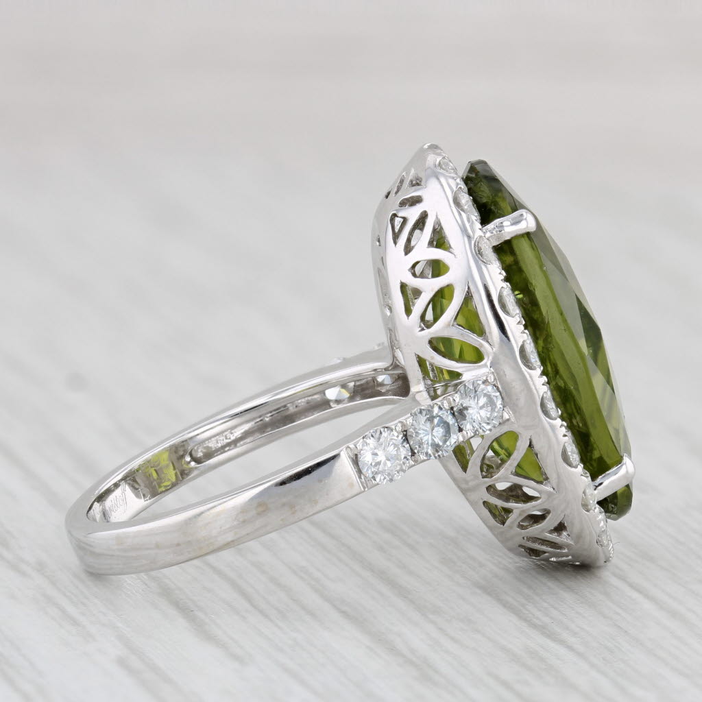 Light Gray 12.10ctw Peridot Diamond Halo Ring 18k White Gold Size 7 M Christoff