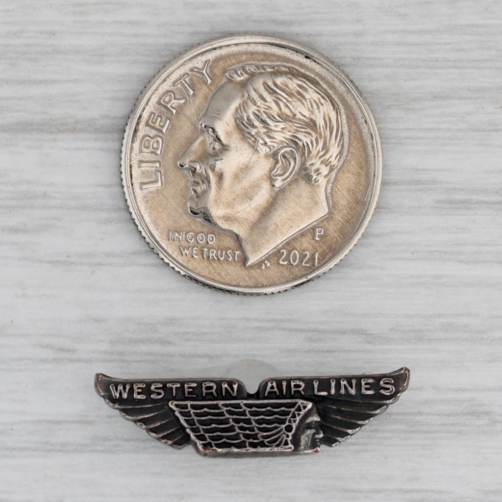 Gray Vintage Western Airlines Company Service Award Pin Winged Indian Bust Logo