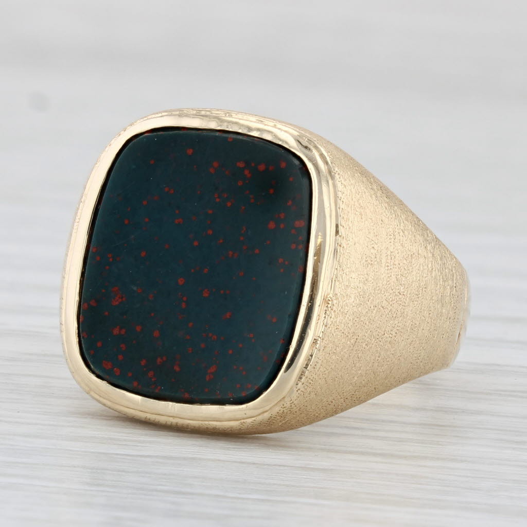 Light Gray Blood Stone Chalcedony Ring 14k Yellow Gold Size 9.5