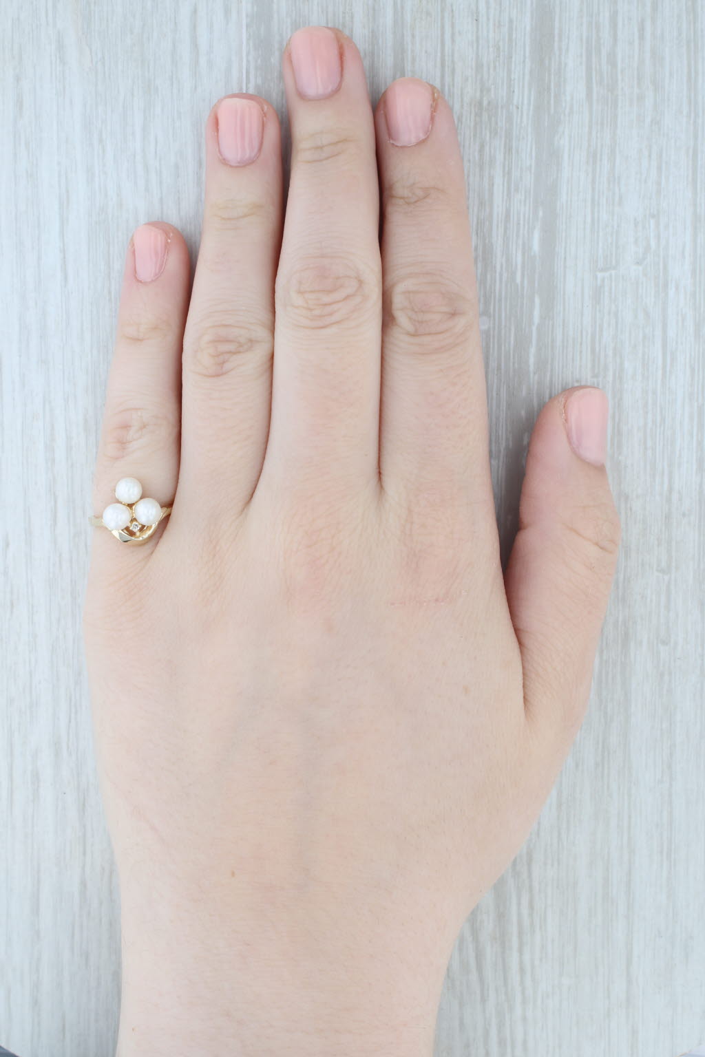 Light Gray Cultured Pearl Cluster Ring 10k Yellow Gold Diamond Accent Size 6