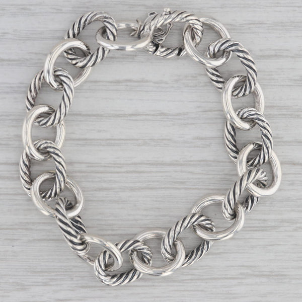 David Yurman Oval Cable Link Bracelet Sterling Silver 7" 11.5mm DY Charm