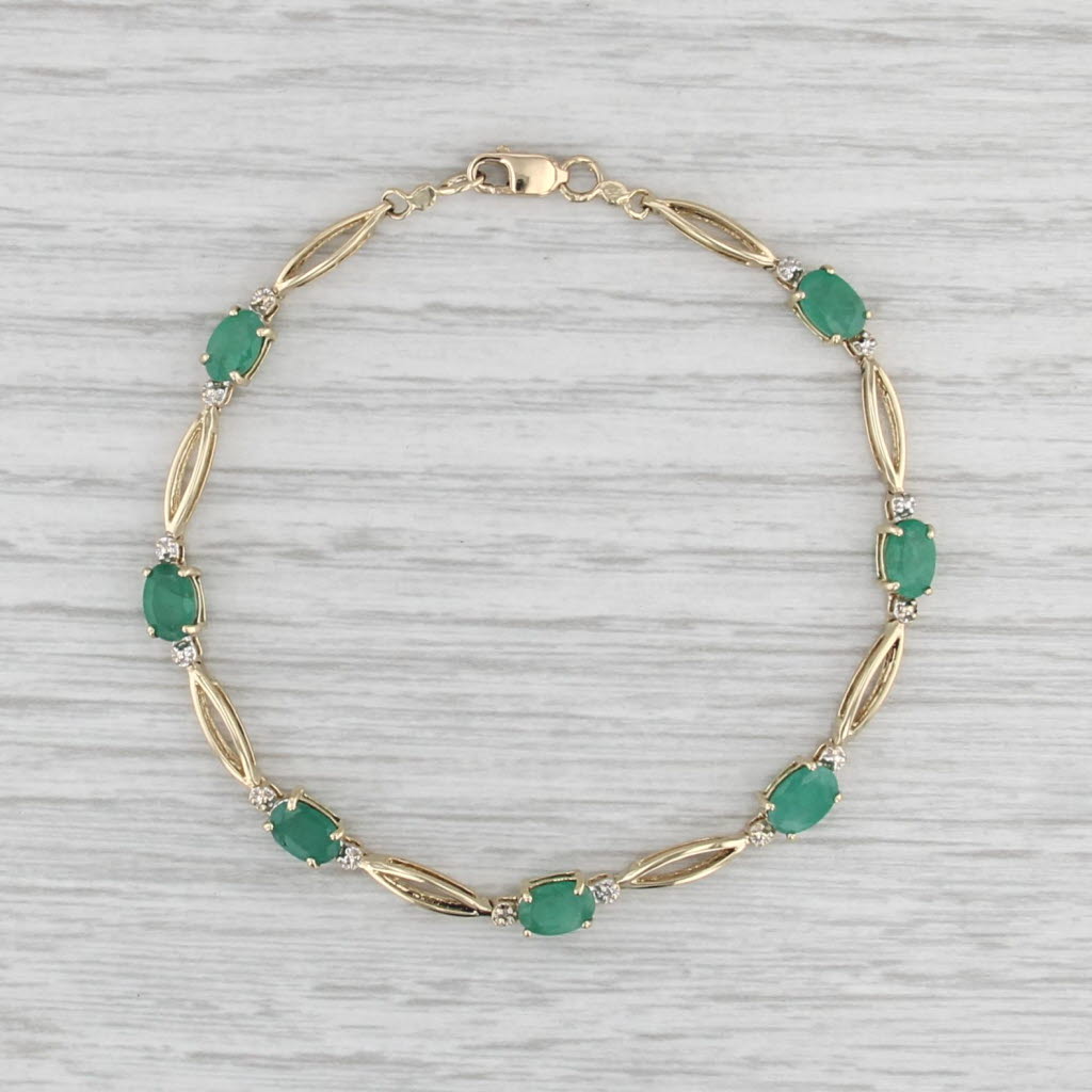 3.25ctw Emerald Diamond Tennis Bracelet 14k Yellow Gold 7" Bar Oval Links