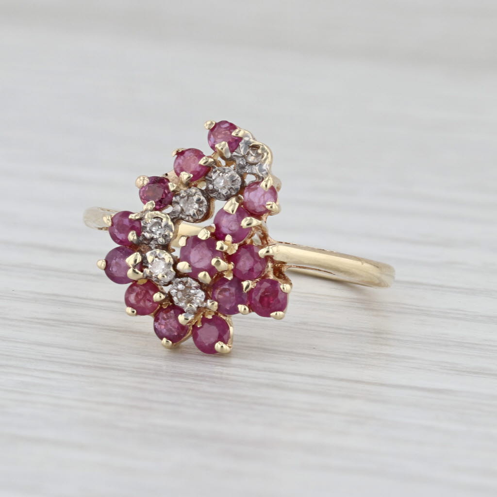 1.14ctw Ruby Diamond Cluster Ring 14k Yellow Gold Size 7.75