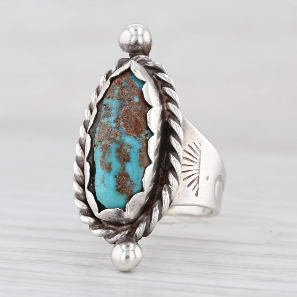 Vintage Native American Turquoise Ring Stamped Sterling Silver Size 6