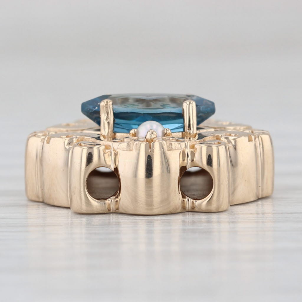 1.20ct London Blue Topaz Pearl Slide Bracelet Charm 14k Gold Ornate Daffer
