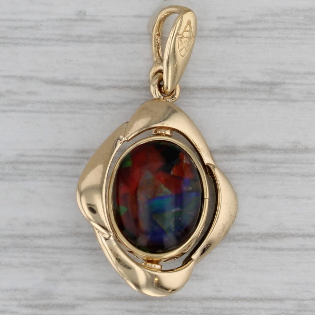 Gray Reversible Nephrite Jade Ammolite Quartz Pendant 18k Yellow Gold Spins