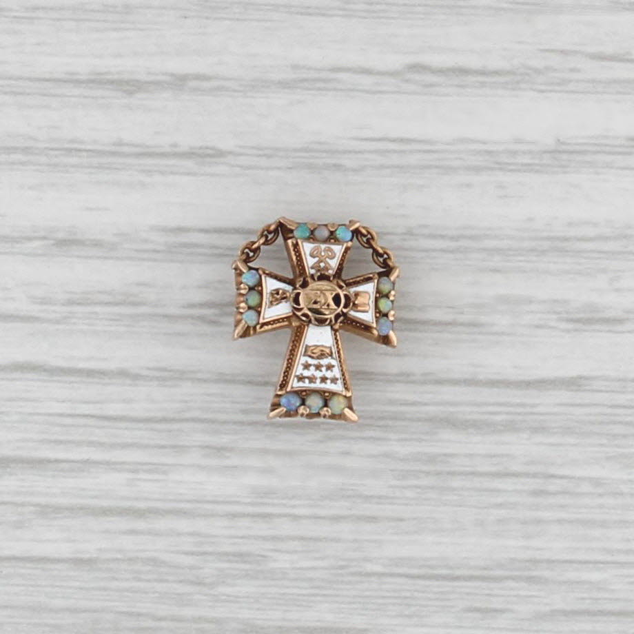 Antique Sigma Chi Badge Opal Cross 14k Gold Enamel Fraternity Pin