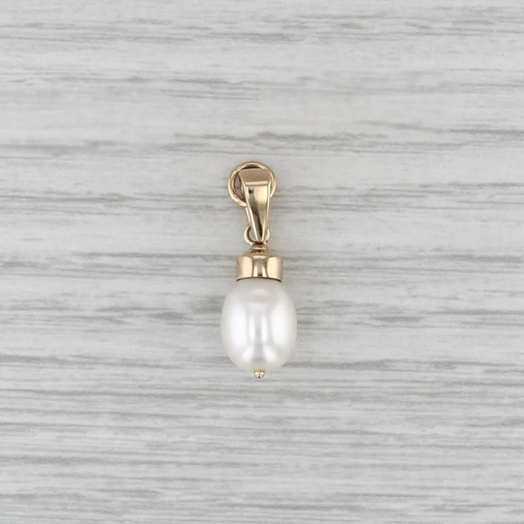 Cultured Pearl and Diamond Pendant 14k Yellow Gold Small Drop