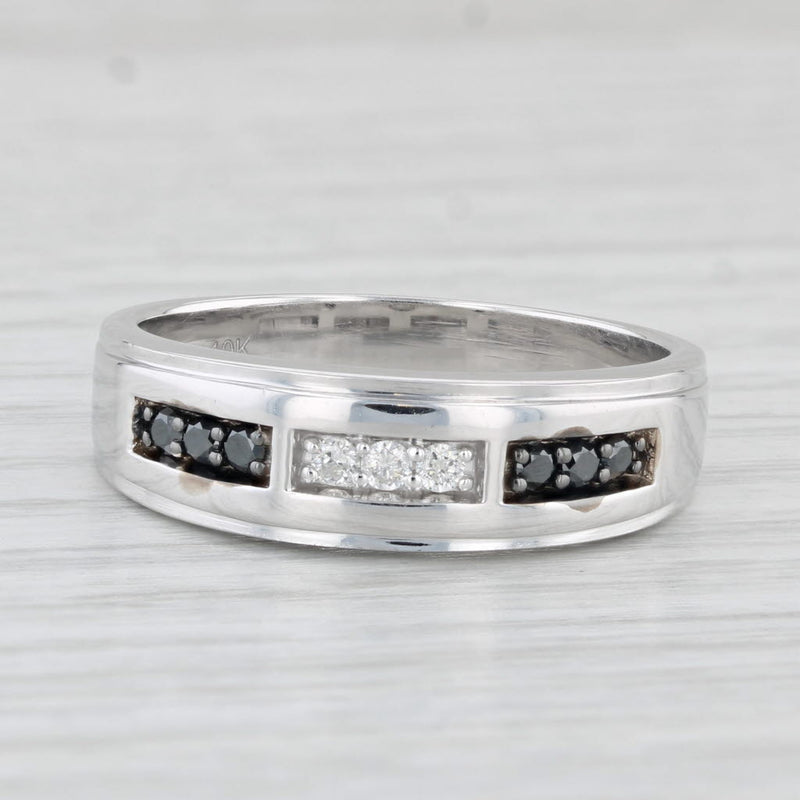 0.23ctw Black White Diamond Men's Wedding Band 10k White Gold Size 10.5 Ring