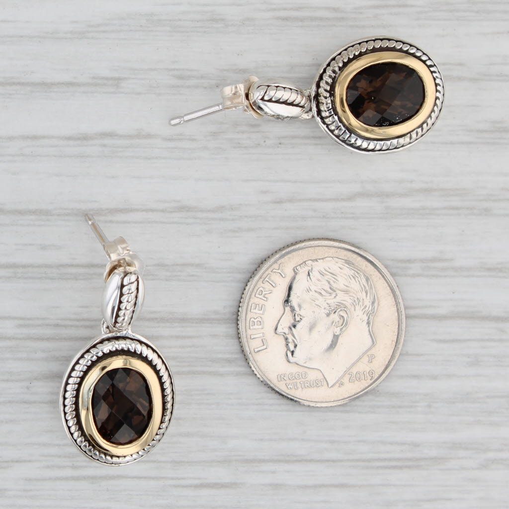 Light Gray 3.40ctw Oval Smoky Quartz Dangle Earrings 18k Gold Sterling Silver