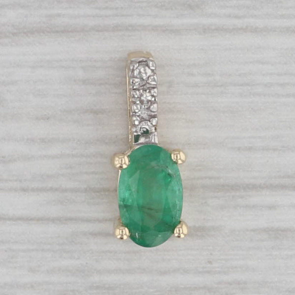 0.50ct Oval Emerald Solitaire Pendant 10k Yellow Gold Diamond Accents Small Drop
