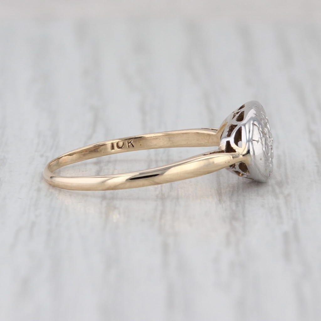 Vintage Diamond Princess Ring 10k White Yellow Gold Size 9 Heart Accents