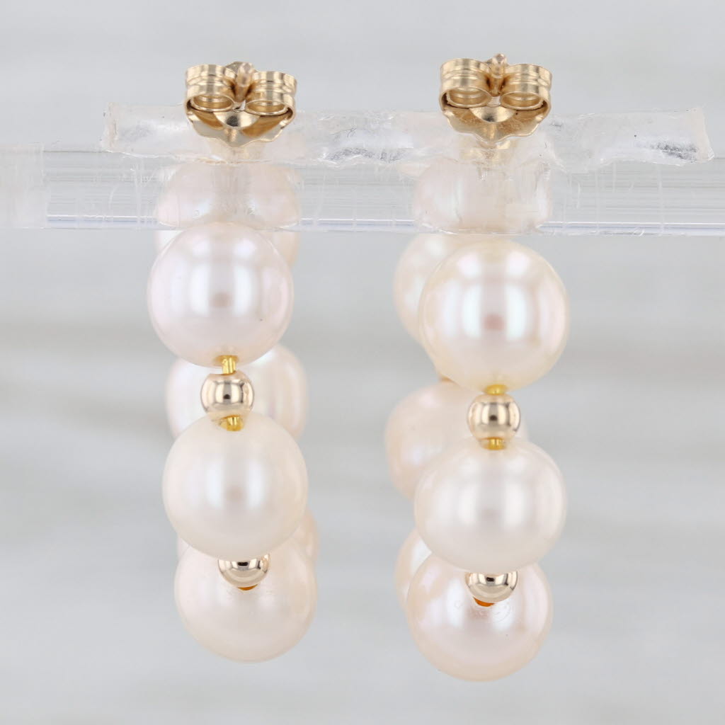 Cultured Pearl Hoop Earrings 14k Yellow Gold Round Bead Studs