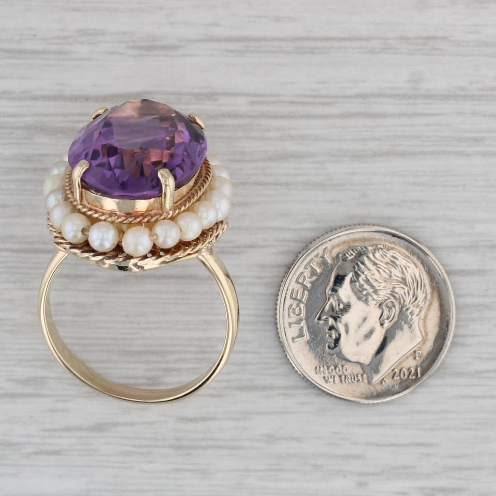 Gray 12ct Oval Amethyst Pearl Halo Ring 14k Yellow Gold Size 8 Cocktail