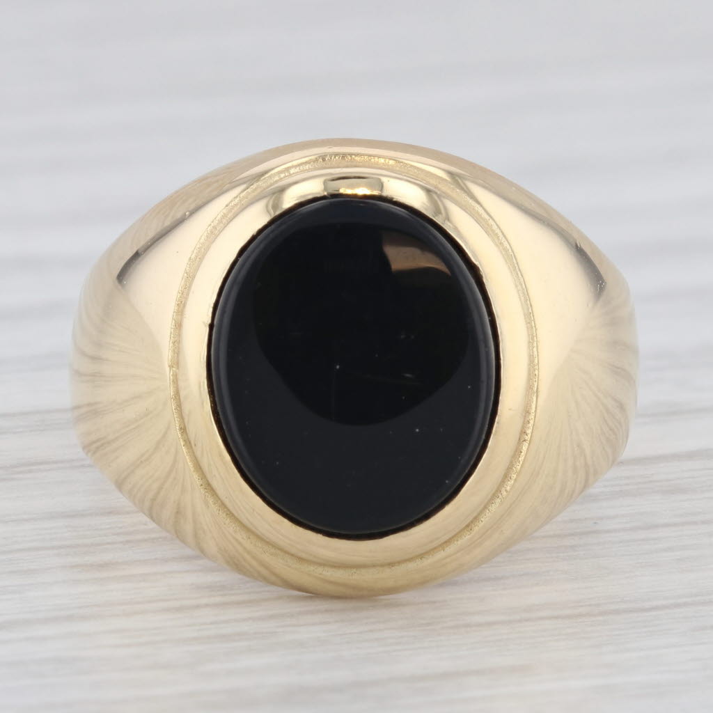 Light Gray Vintage Onyx Signet Ring 18k Yellow Gold Size 10 Men's