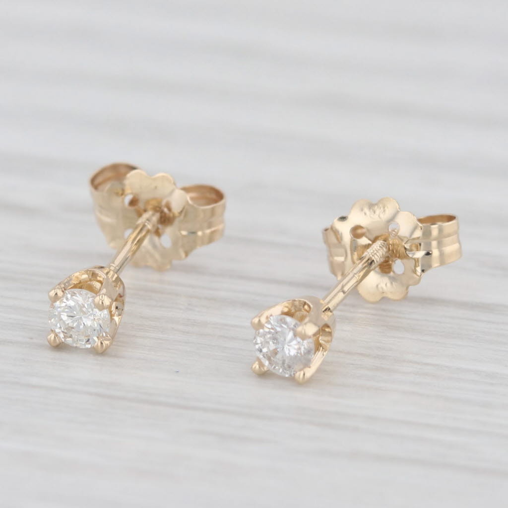 Light Gray Small 0.13ctw Diamond Solitaire Stud Earrings 14k Yellow Gold