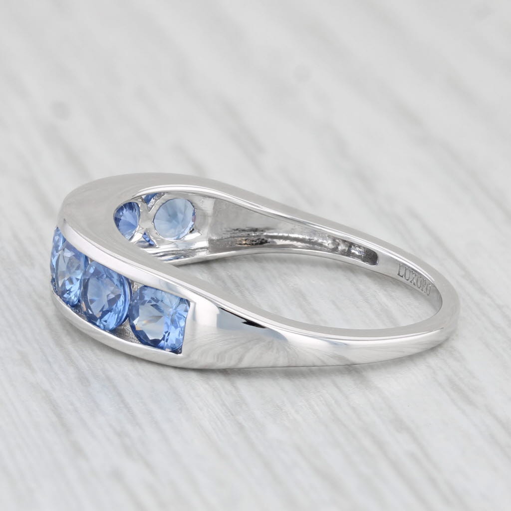 Light Gray 2.55ctw Blue Sapphire Ring 10k White Gold Stackable Wedding Anniversary Band