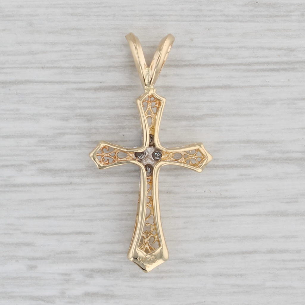 Gray Small Ornate Diamond Cross Pendant 14k Yellow Gold