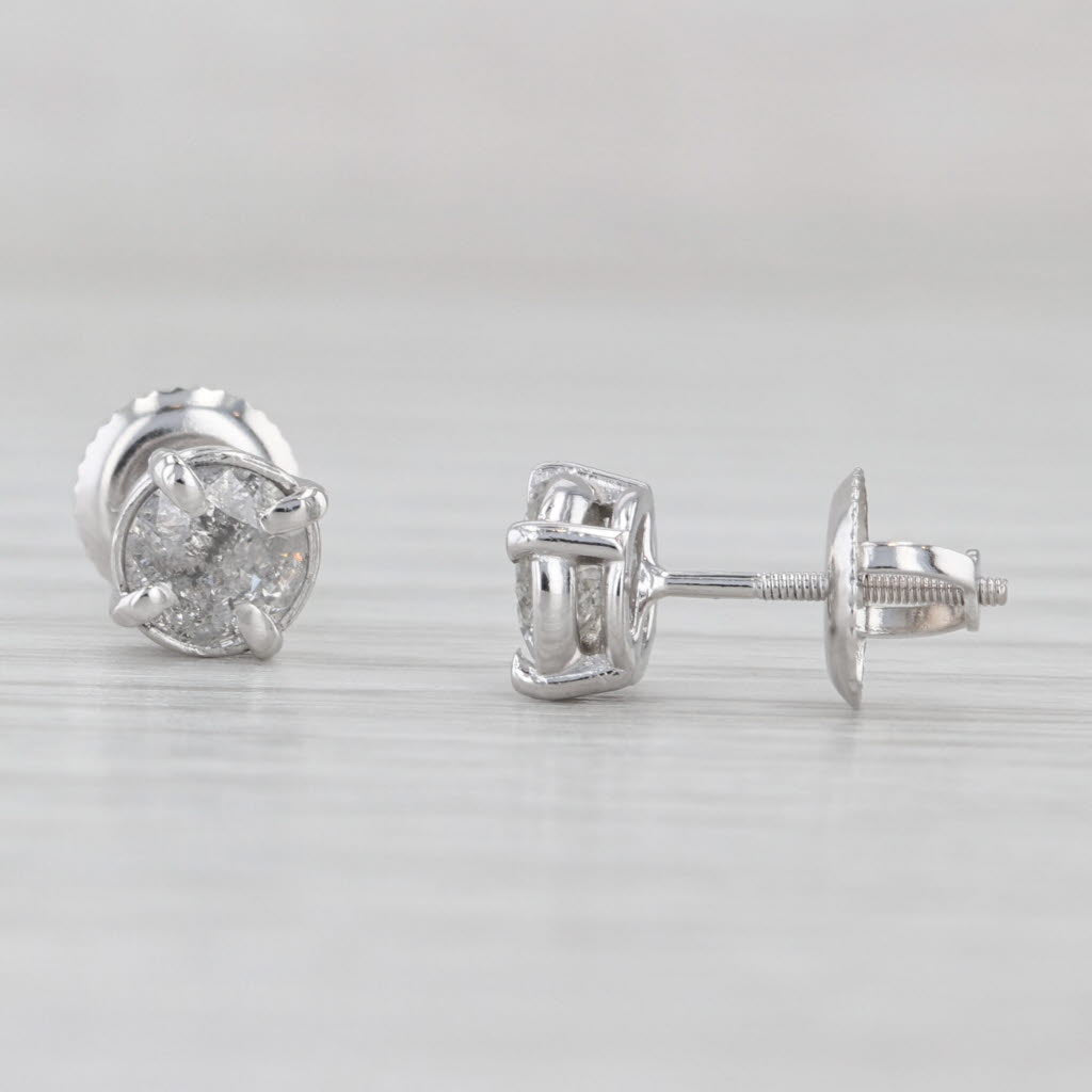 Light Gray 1ctw Round Diamond Solitaire Stud Earrings 14k White Gold Screw Backs