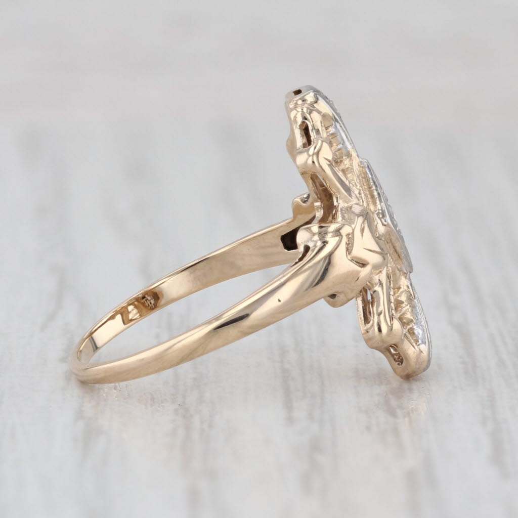 Vintage Diamond Filigree Openwork Ring 14k Yellow White Gold Size 7