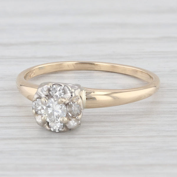 Vintage 0.23ctw Round Diamond Halo 14k Yellow Gold Engagement Ring Size 6