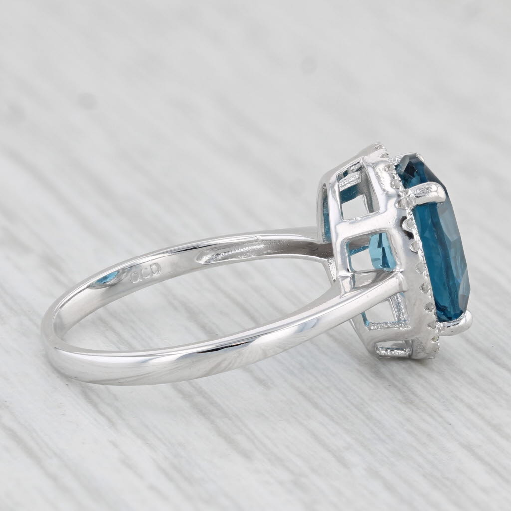 Light Gray 3.76ctw Oval London Blue Topaz Diamond Halo Ring 14k White Gold Sz 7 Engagement