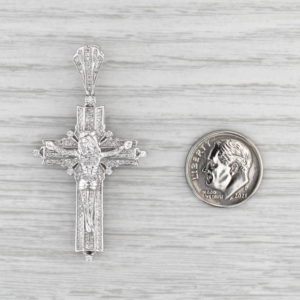 1.06ctw Diamond Crucifix Cross Pendant 10k White Gold Figural