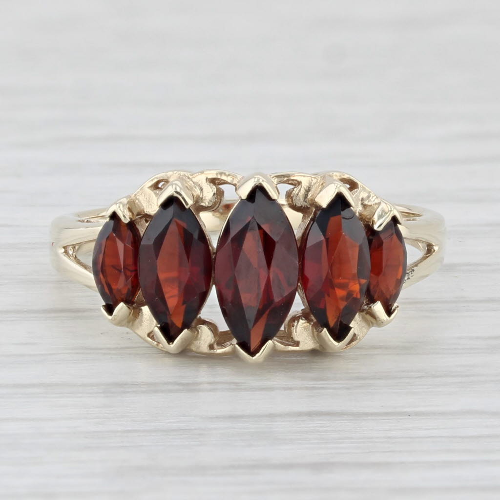 Light Gray 1.95ctw Marquise Garnet Tiered Ring 10k Yellow Gold Size 7