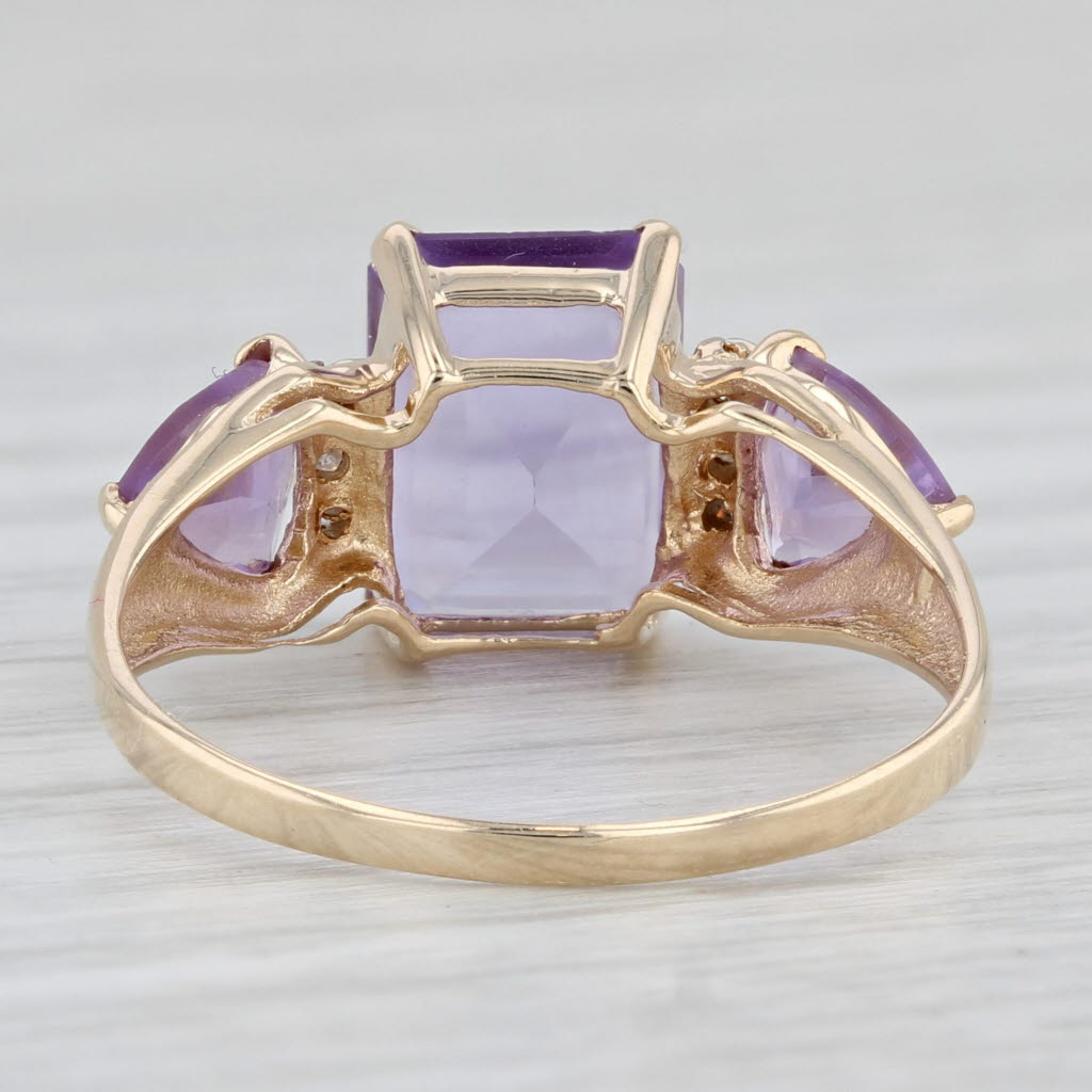 Light Gray 2.53ctw Amethyst 3-Stone Diamond Ring 10k Yellow Gold Size 7.5