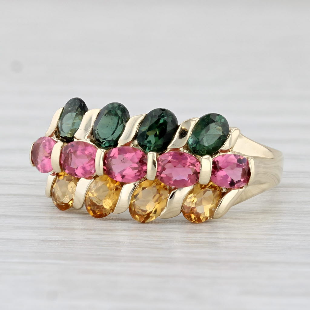 Light Gray 2.60ctw Green Pink Yellow Tourmaline Ring 14k Yellow Gold Size 8.25