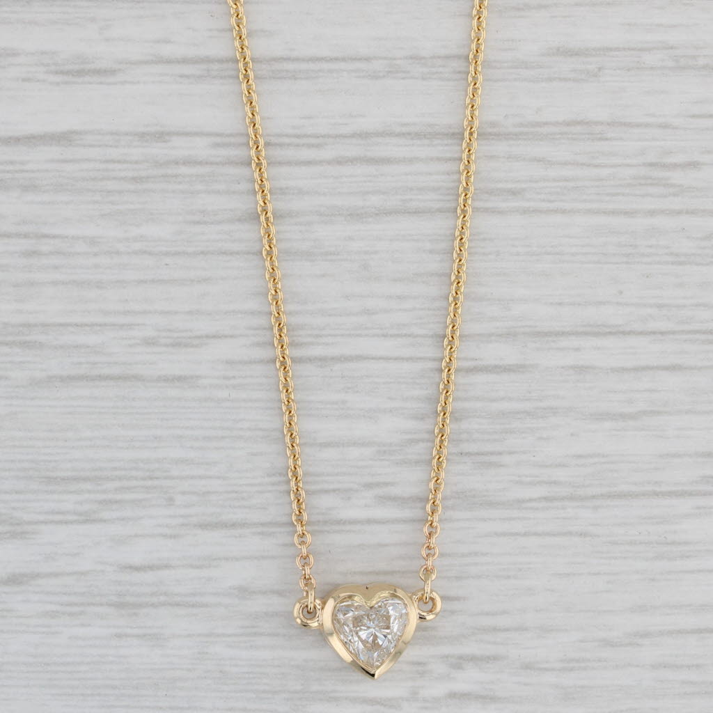 Gray New 0.70ctw Diamond Heart Pendant Necklace 14k Yellow Gold 18.25" Cable Chain GIA