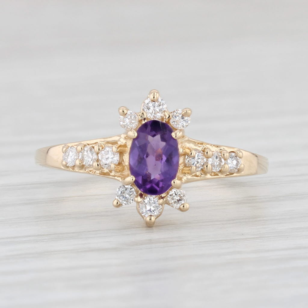 Light Gray 0.59ctw Amethyst Diamond Ring 14k Yellow Gold Size 6.5