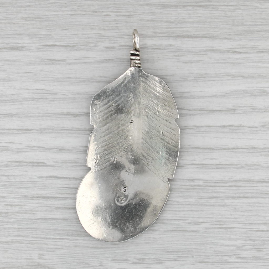 Vintage Navajo Large Feather Pendant Sterling Silver Native American Statement