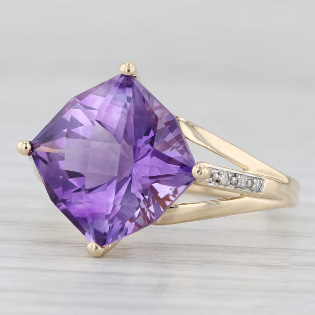 Light Gray 6.94ctw Amethyst Diamond Ring 14k Yellow Gold Size 10.25