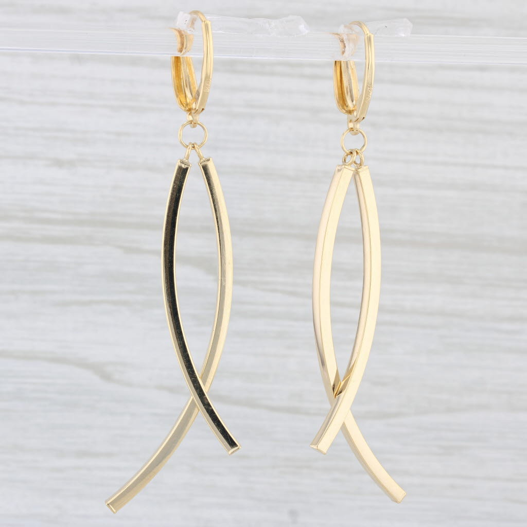 Light Gray New Dangle Bars Fish Earrings 14k Yellow Gold Pierced Lever Backs