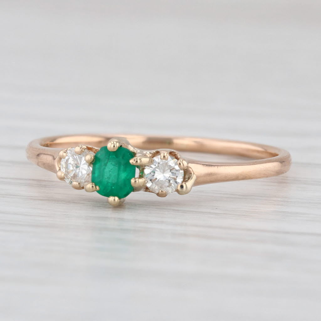 0.43ctw Emerald Diamond Ring 14k Yellow Gold Size 8 small 3-Stone