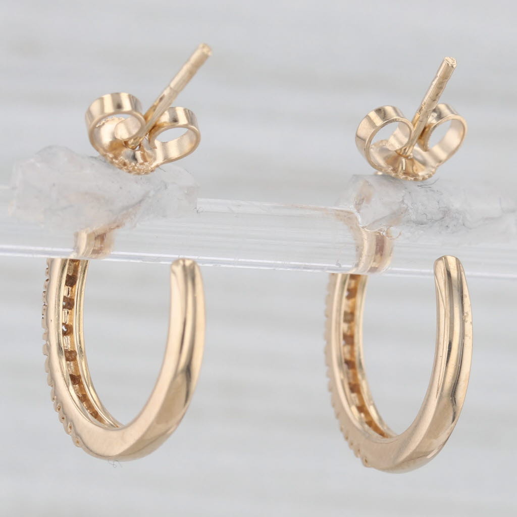 Light Gray 0.12ctw Diamond Hoop Earrings 14k Yellow Gold Butterfly Backs Round Hoops