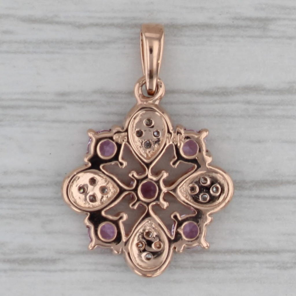 Dark Gray 0.79ctw Pink Sapphire Diamond Flower Pendant 14k Rose Gold