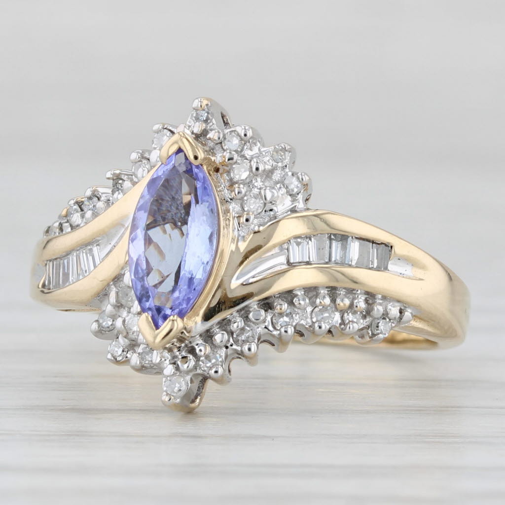 Light Gray 0.78ctw Tanzanite Diamond Bypass Ring 14k Yellow Gold Size 4.75